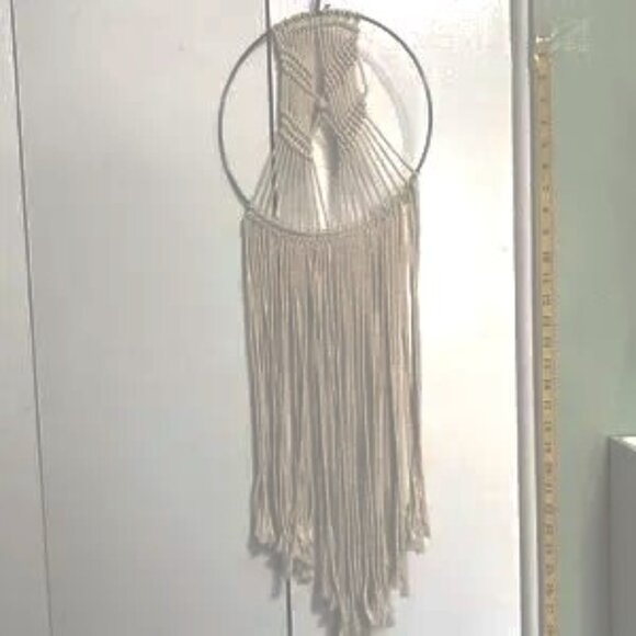 MACRAME Dreamcatcher Wall Hanging Decor Metal Ring Bead Accent 28 x 10 inches - Picture 1 of 8